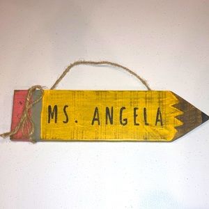 Ms. Angela Wooden Pencil Wall Decor Teacher Gift